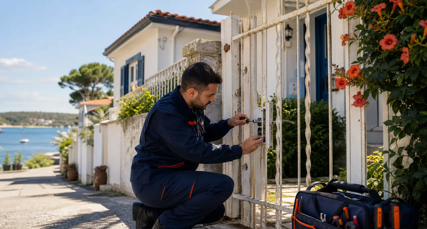Poyrazköy yazlık villa bahçe kapısında kilit değişimi yapan çilingir